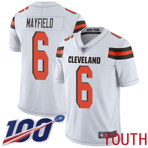 Cleveland Browns Baker Mayfield Youth White Limited Jersey #6 NFL Football Road 100th Season Vapor Untouchable->cleveland browns->NFL Jersey